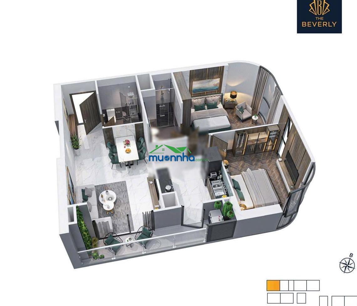 Chủ đầu tư bán the beverly góc 2pn 80m2 tòa be, tầng trung view sông. giá 5 tỷ allin hỗ trợ vay 70% - 4
