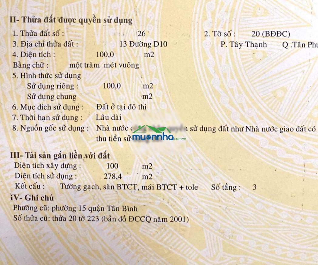 Bán nhà riêng tại d10, tây thạnh, quận tân phú, giá ưu đãi 9,303 tỷ, 100m2 - 4