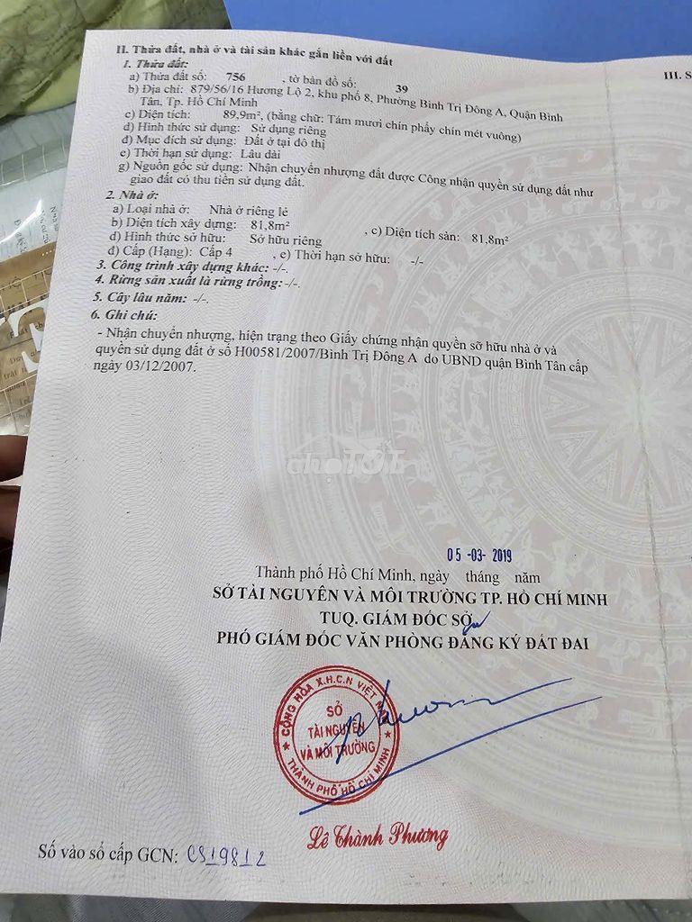 Bán nhà hẻm 879 hương lộ 2 - 2