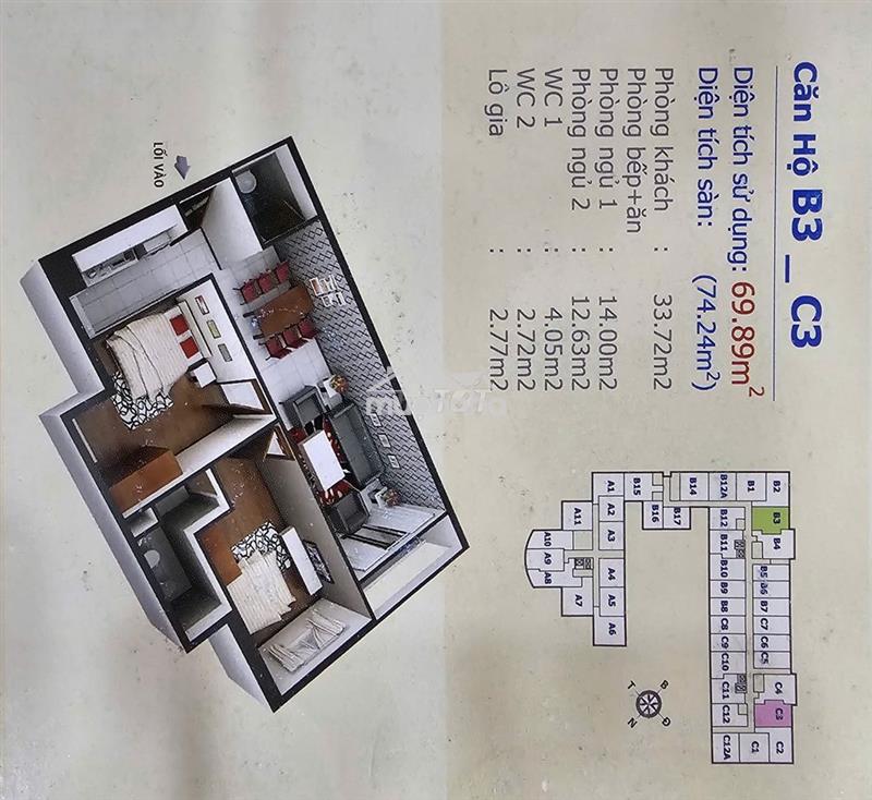 Căn hộ  75m2, 2pn giá 1.3 tỷ , căn hộ  hoàng quân , tại hóc môn