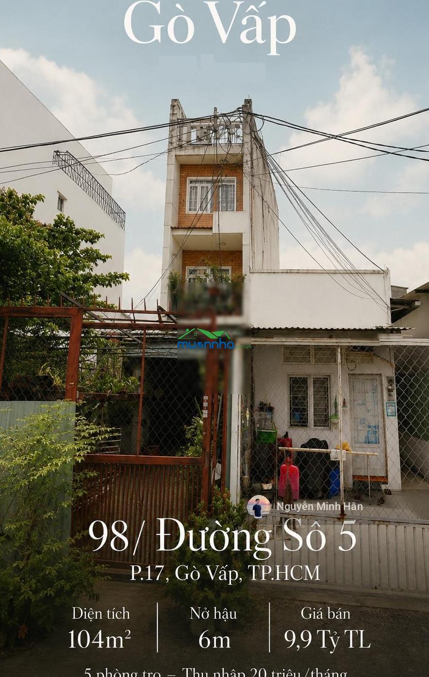95tr/m2 hxh đường số 5 - lê đức thọ p17 4,5x20m cn 104m² vuông vức đct 20tr/th giá chỉ 9,9 tỷ tl - 2