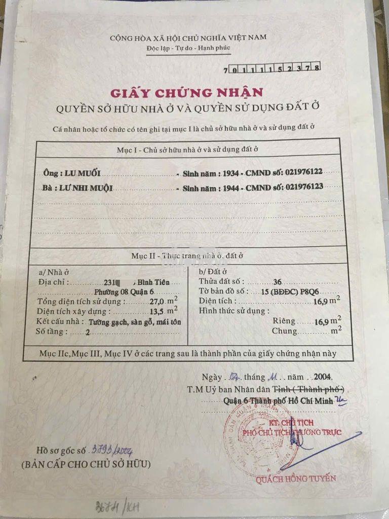 Chính chu bán nha mặt tiền đường số 231// bình tiên phuong 8 quân 6 