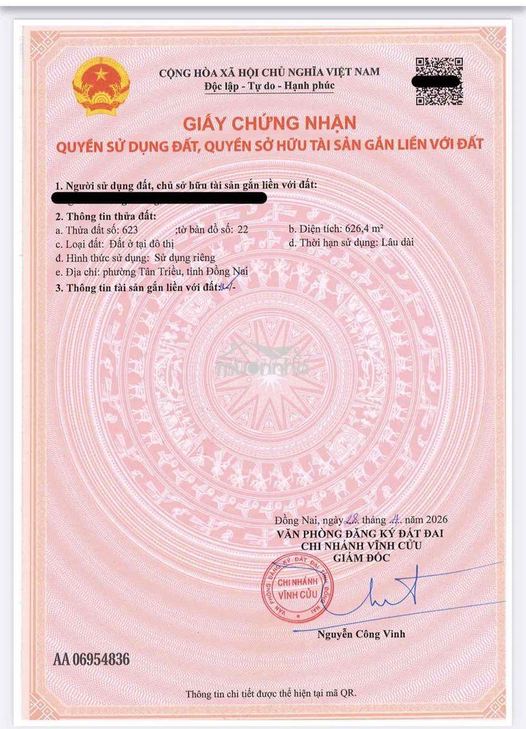1 lô mặt tiền đường giao thông 6m cách chợ thạnh phú 200m