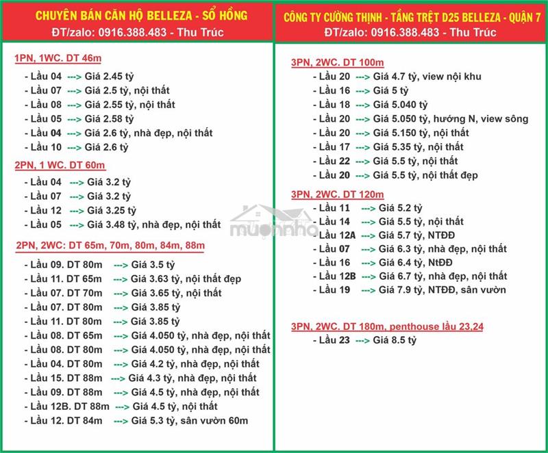 Giỏ hàng căn hộ belleza (1pn-2.45tỷ);(2pn-2.95tỷ);(3pn-4.7tỷ). sổ hồng