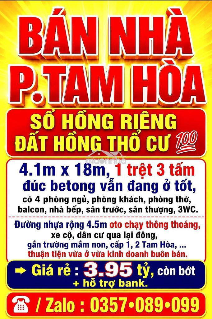 Bán nhà tam hòa, biên hòa, 1trệt 3tấm sổ thổ cư 💯 đường oto, buôn bán
