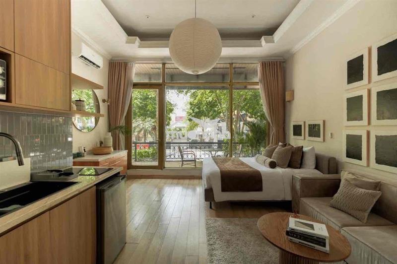 Studio balcony | tone màu gỗ xám sang trọng đầy đủ nội thất cao cấp