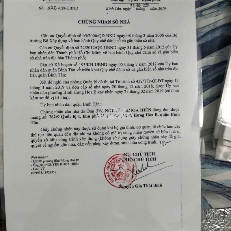 Nhà hẻm 5m 1/  quoics lộ 1, bình tân, hồ chí minh