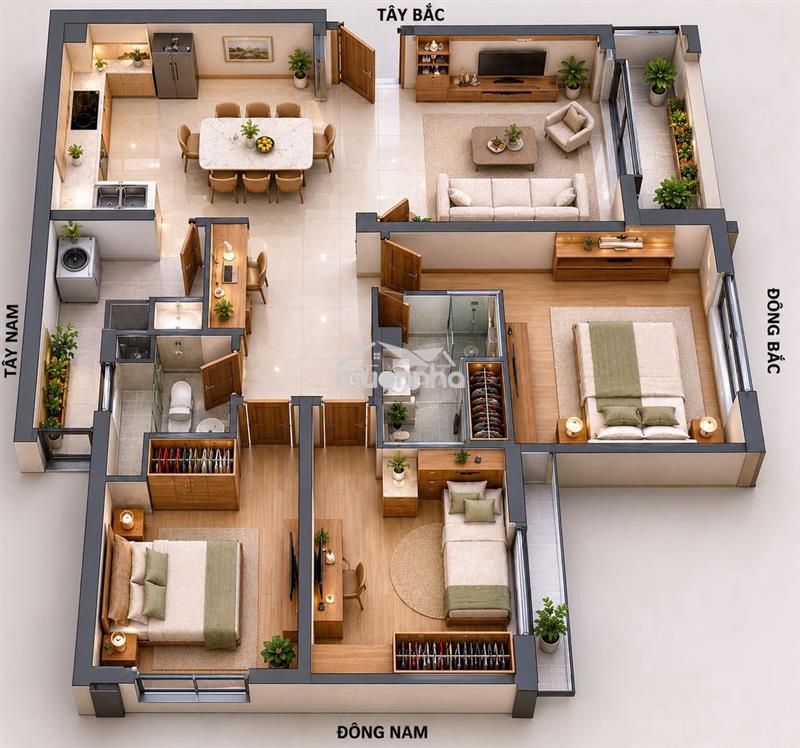 Tôi chính chủ thuê căn hộ lầu 4, 100m2, 3pn, 2wc, 1 balcon, 1 sân phơi