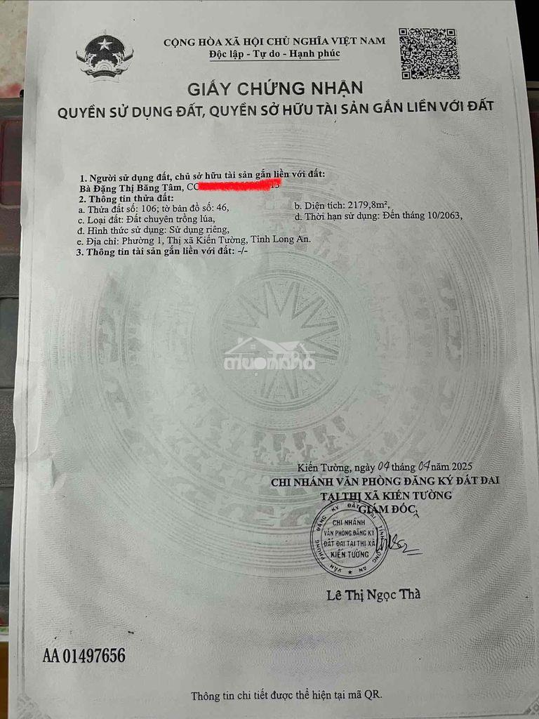 Cần bán 2179 m2 đất lúa . trung tâm thị xã kiến tường , long an - 3