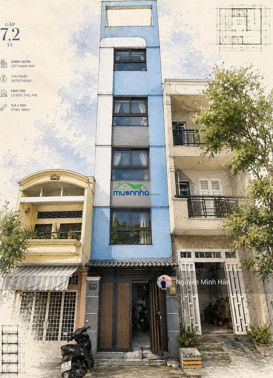 Gấp 7,2 tỷ chdv 10 pn có thang máy tn 25tr/thg hxh 755 lê đức thọ p16 3,4x13m dtsd 195m2 - 3