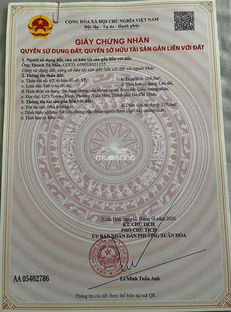 Nhà hẽm đường trương định giấy hồng nhà trống giao ngay