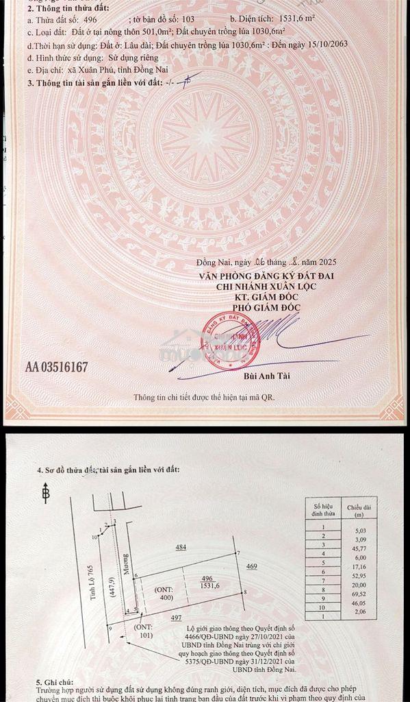 🌟 Chính chủ bán đất thổ cư mặt tiền tỉnh lộ 765 – xuân phú, xuân lộc 🌟