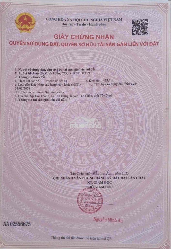 Chính chủ cần bán đất có sẵn nhà cấp 4 mới - tân hưng - tây ninh