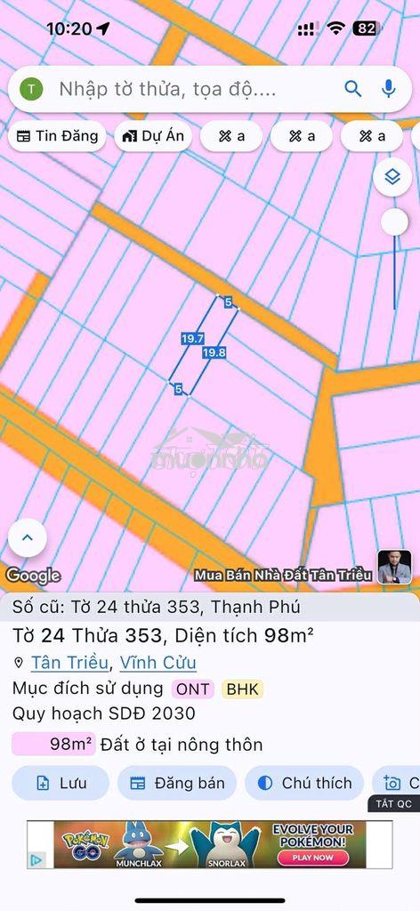 Bán đất khu phở việt xã thạnh phú cũ. gần 100㎡ đường thông - nước máy