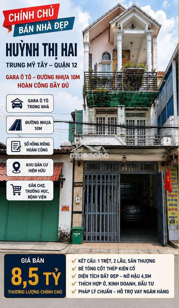 Chính chủ bán nhà huỳnh thị hai, 91,4m², gara ô tô, đường 10m