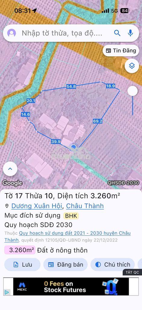 Bán 2909 m² đất lúa đường xe hơi vô tới đất có sẵn 2 căng nhà cấp 4 - 4