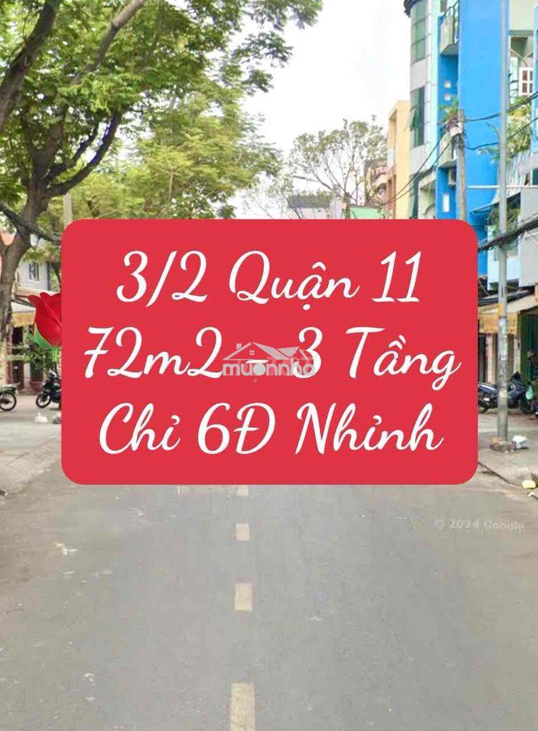 Bán nhà 3tầng btct , 72m2 , sát mặt tiền 3/2 quận 11 , hẻm thông