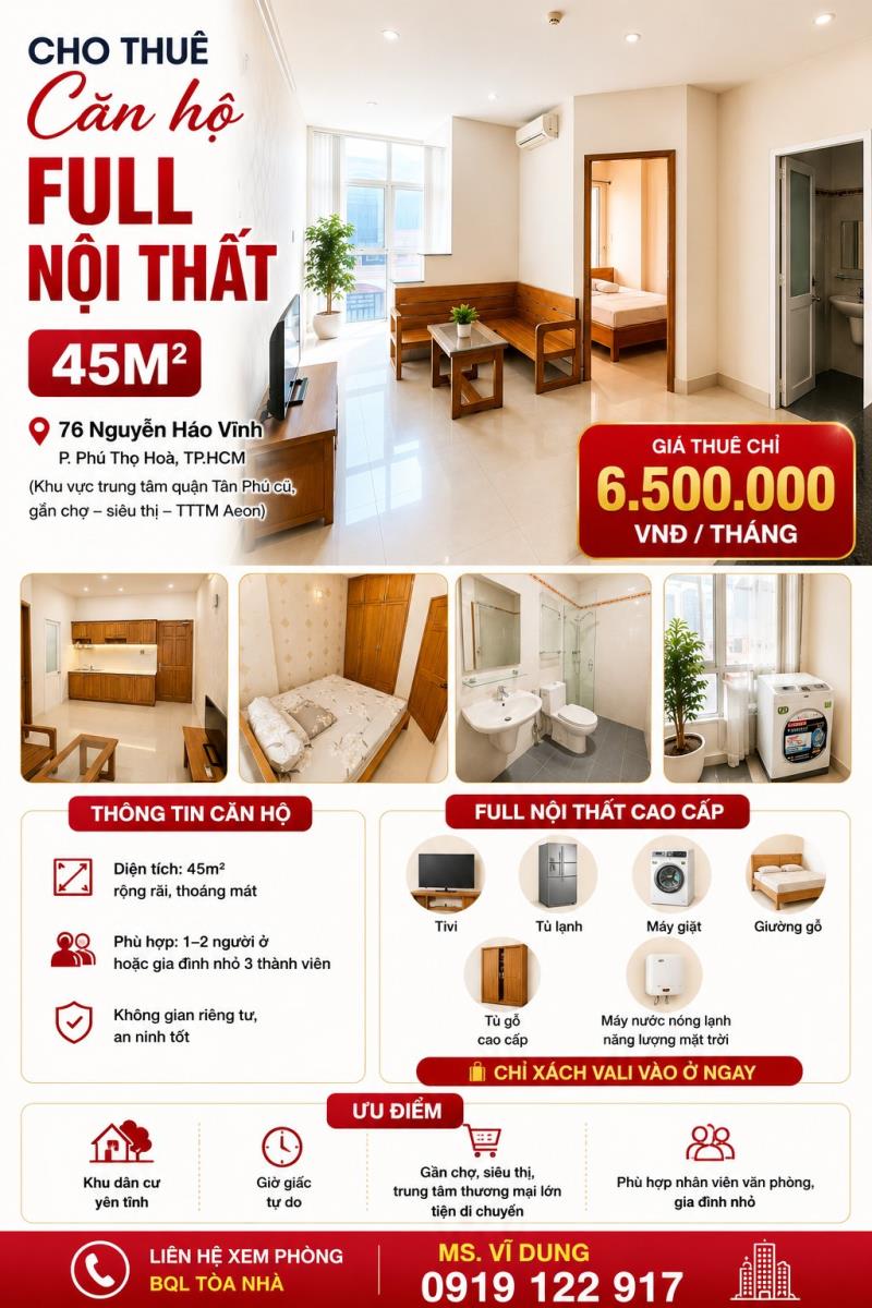 🏠 Cho thuê căn hộ 45m² full nội thất – phú thọ hòa, tân phú - 2