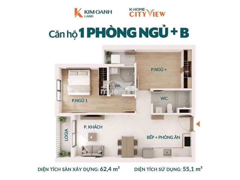 Căn hộ 2pn + 2wc tại k-home cityview, 1 tỷ, 62 m2, view đẹp