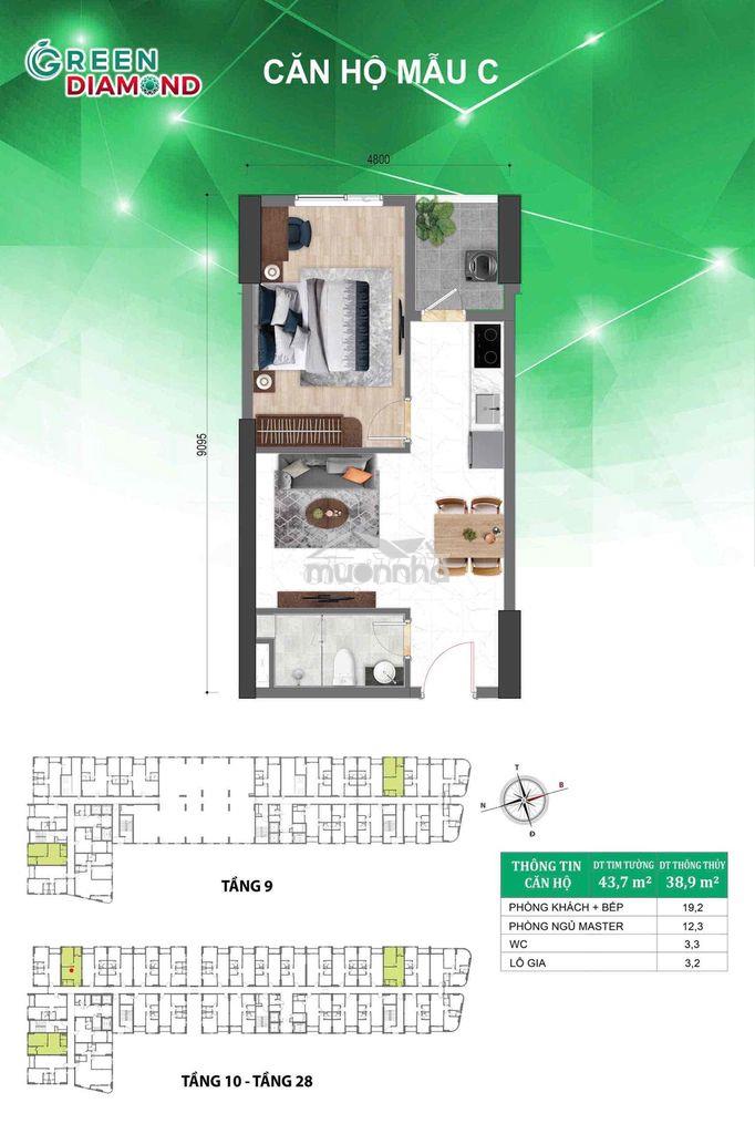 Chính chủ  bán 1pn bcons city tháp diamond 43m2 giá 2,1 tỷ - 3