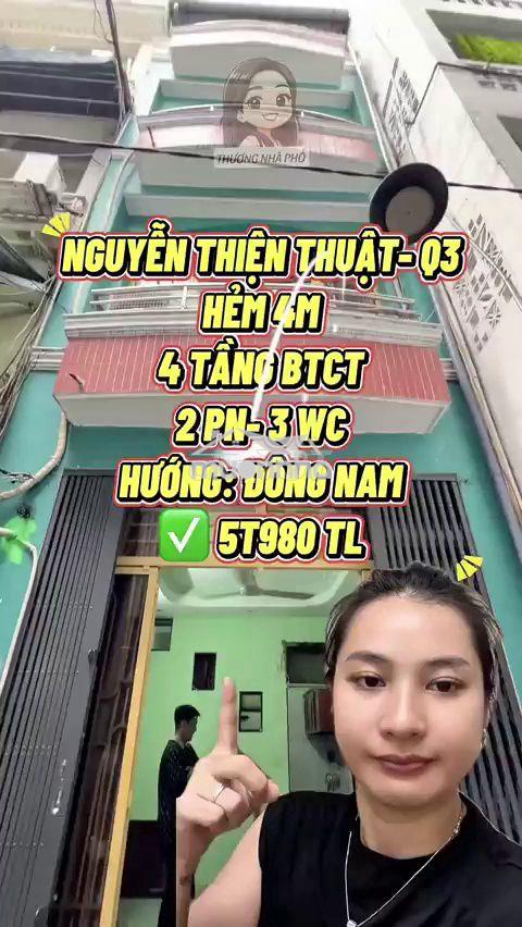 Bán nhà 4 tầng hẻm nguyễn thiện thuật q3 - 5.98 tỷ