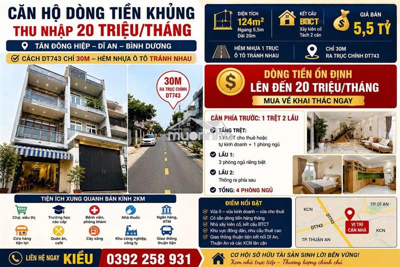🔥 Căn hộ dòng tiền 20 triệu/tháng – cách dt743 chỉ 30m – dĩ an