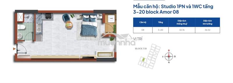 Pkd chủ đầu tư - bán studio 36m2 giá full vat 1,3 tỷ | sổ hồng riêng