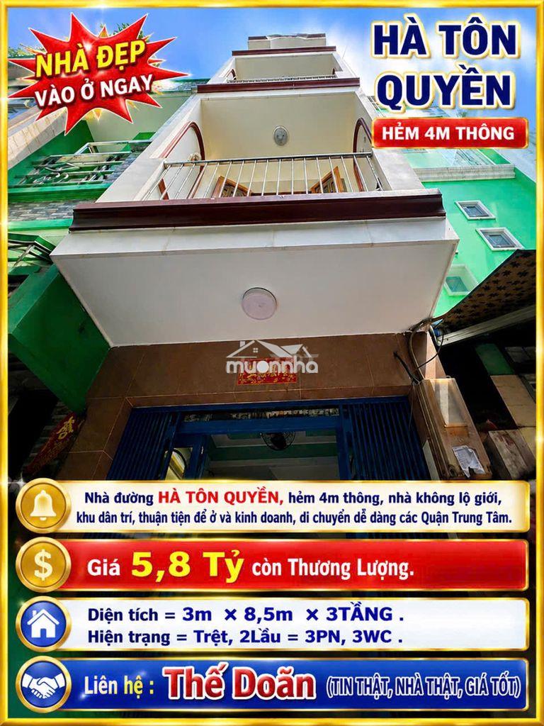 Nhà hà tôn quyền, hẻm 4m, khu dân trí, thuận tiện để ở và kinh doanh,