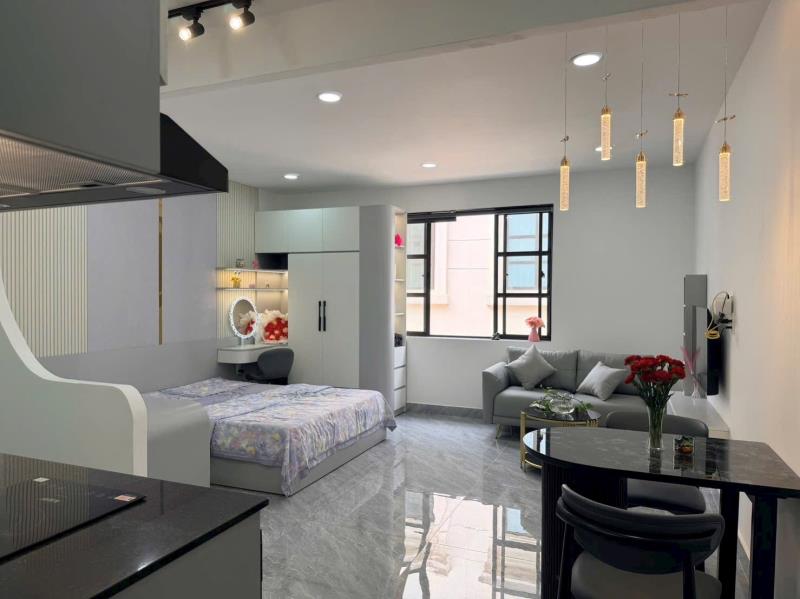 Căn hộ studio phú nhuận 40m2 thiết kế tách bếp hiện đại, máy giặt riêng, full nội thất cao cấp. đường nguyễn công hoan, gần phan xích long, bờ kè hoàng sa, tiện đi quận 1, quận 3, bình thạnh, sân bay.